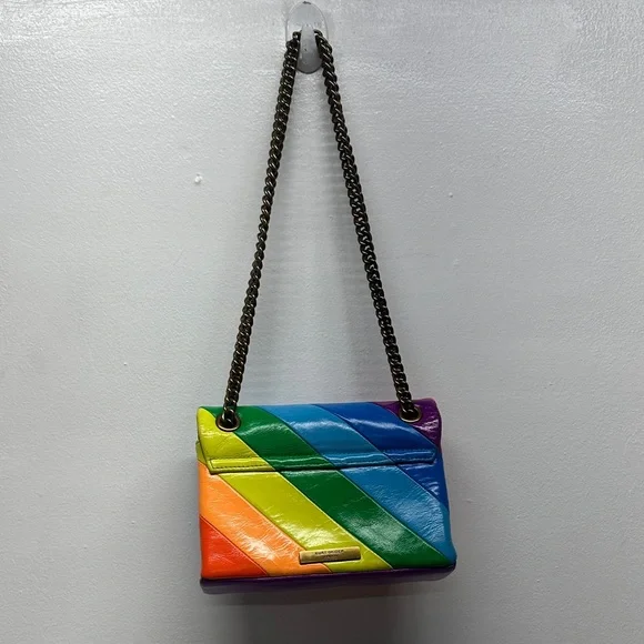 Kurt Geiger Mini Kensington Bag Purse Rainbow Striped Colorful Leather Crossbody - Picture 5 of 14